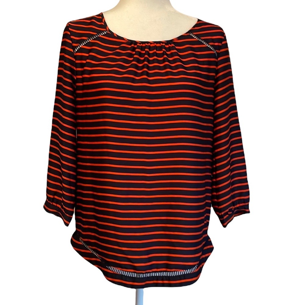 J. Crew XS navy orange stripe top business casual womens extra small